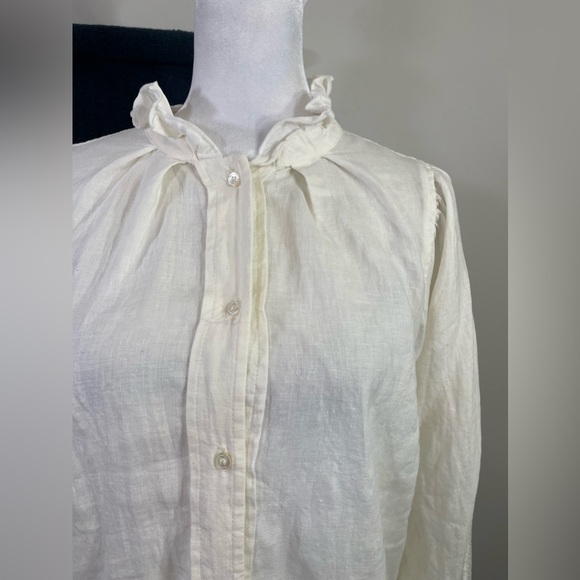 Mcguire Denim White 100% Linen Peasant Bubble Sleeves Lace Button Up Shirt S - Picture 2 of 13